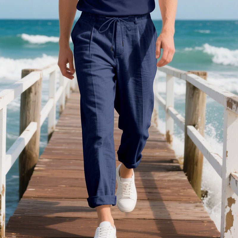 Men's Straight Drawstring Beach Trousers - Navy Blue