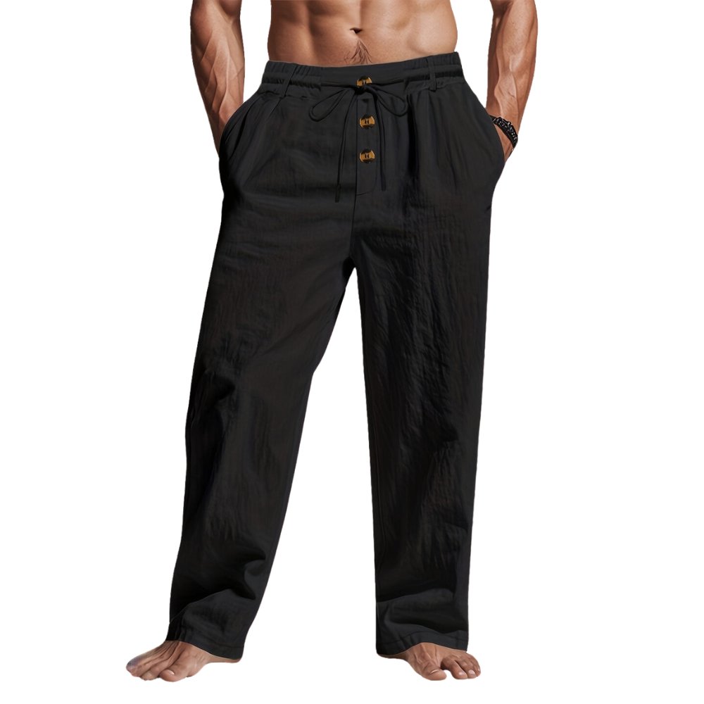 Men's Wide-Leg Drawstring Trousers - Black