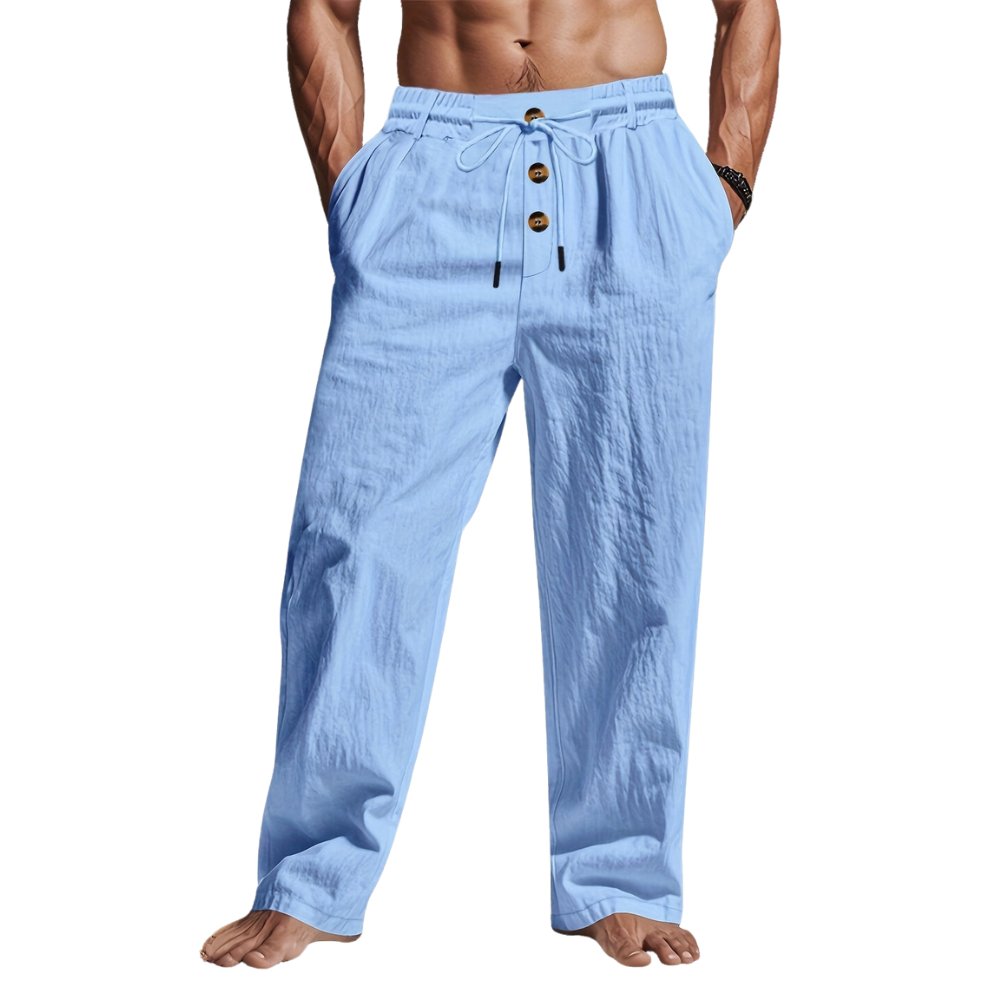 Men's Wide-Leg Drawstring Trousers - Blue