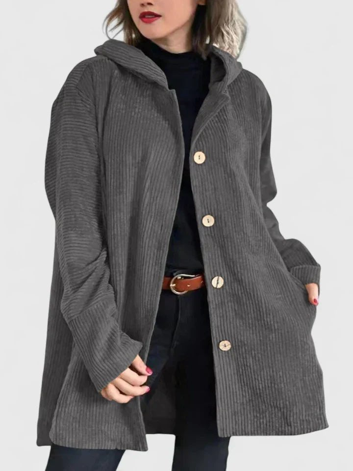Women's Hooded Corduroy Jacket - Gray
