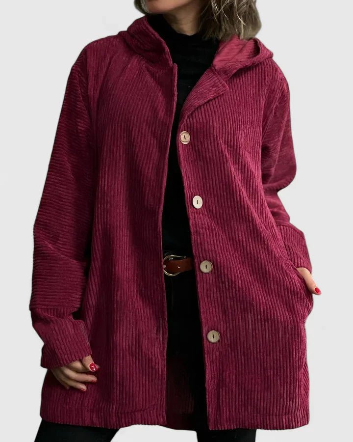 Women's Hooded Corduroy Jacket - Red