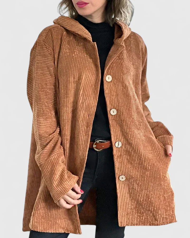 Women's Hooded Corduroy Jacket - Khaki