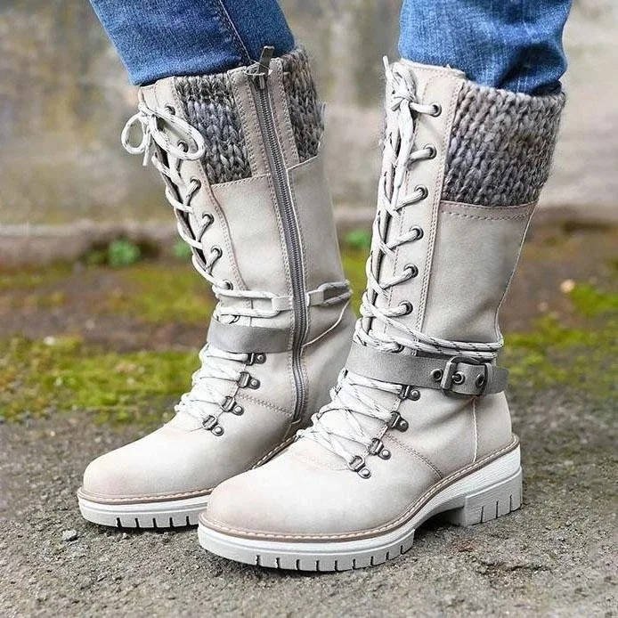 Women's Faux Leather Combat Ankle Boots - White