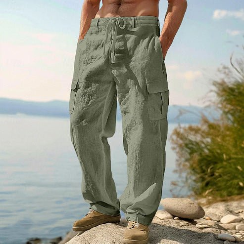 Men's Drawstring Linen Cargo Trousers