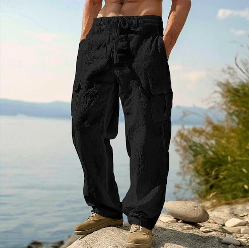 Men's Drawstring Linen Cargo Trousers