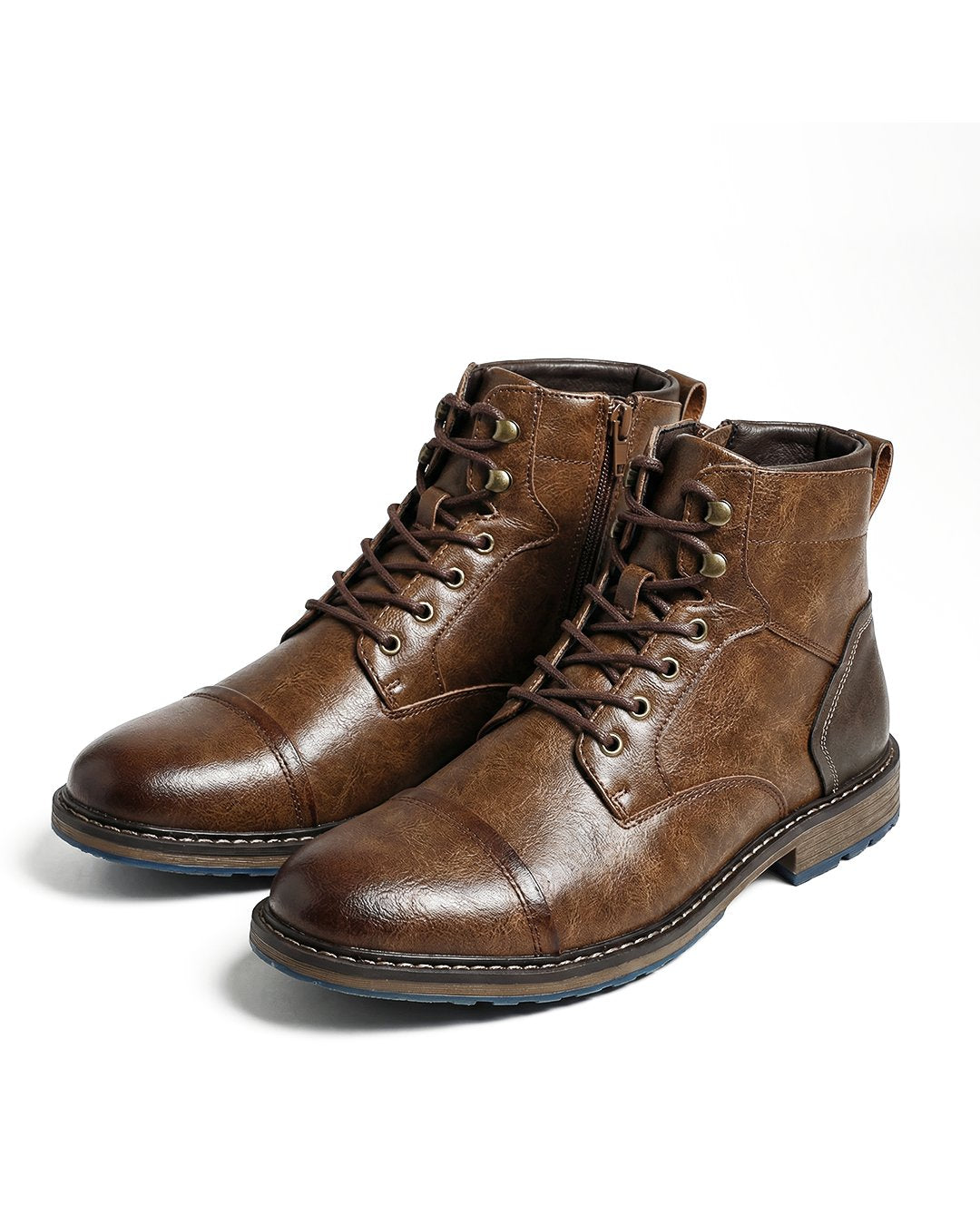 Men's Faux Leather Cap-Toe Boots - Brown