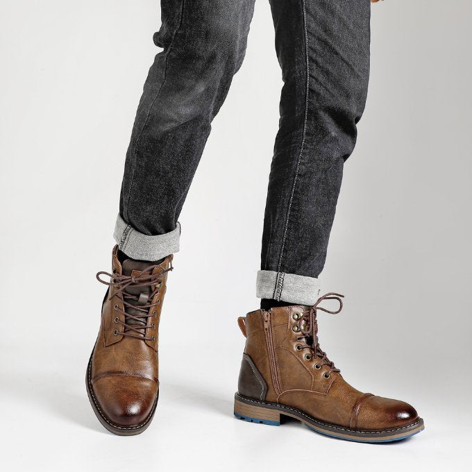 Men's Faux Leather Cap-Toe Boots
