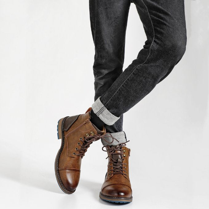 Men's Faux Leather Cap-Toe Boots