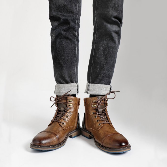 Men's Faux Leather Cap-Toe Boots