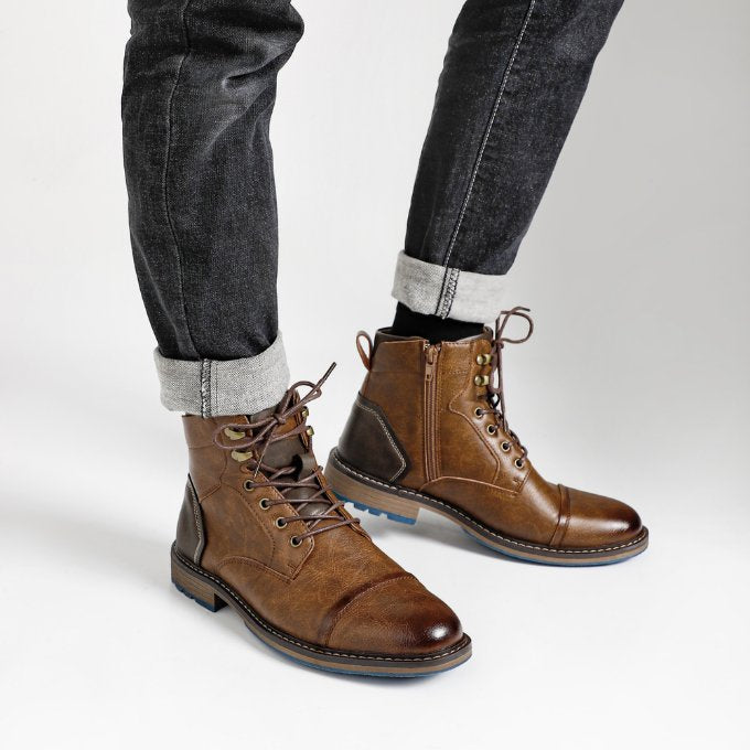 Men's Faux Leather Cap-Toe Boots