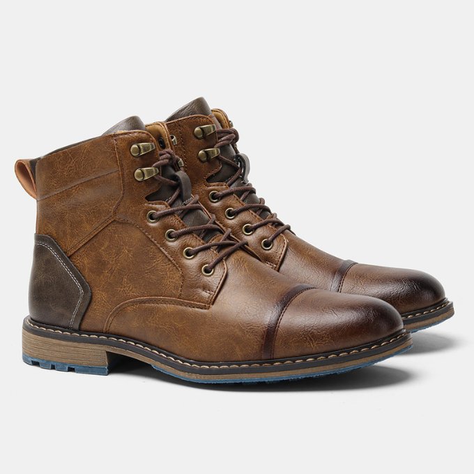 Men's Faux Leather Cap-Toe Boots