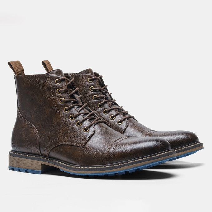Men's Faux Leather Cap-Toe Boots - Dark Brown
