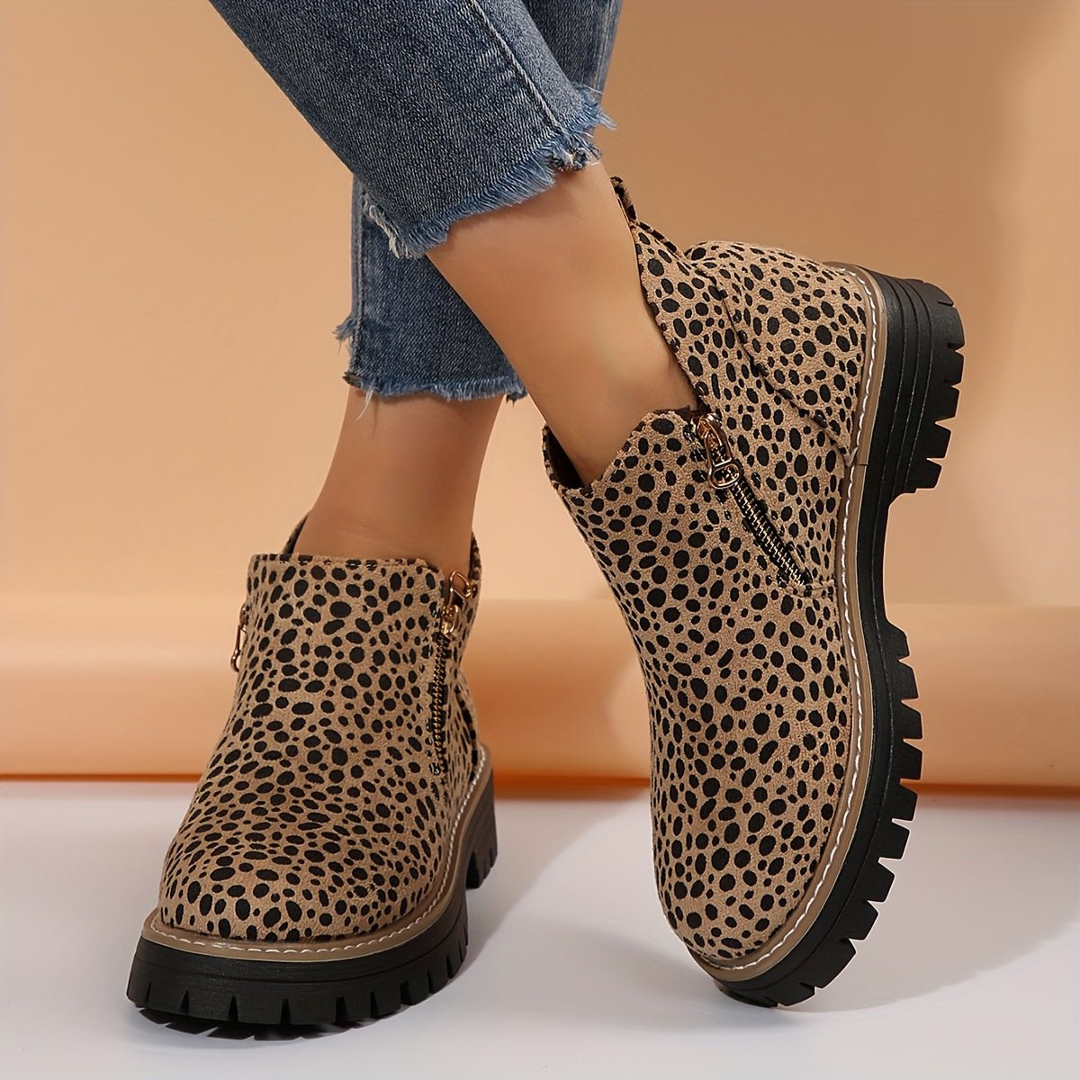 Women's Leopard Ankle Boots - Leopard Print
