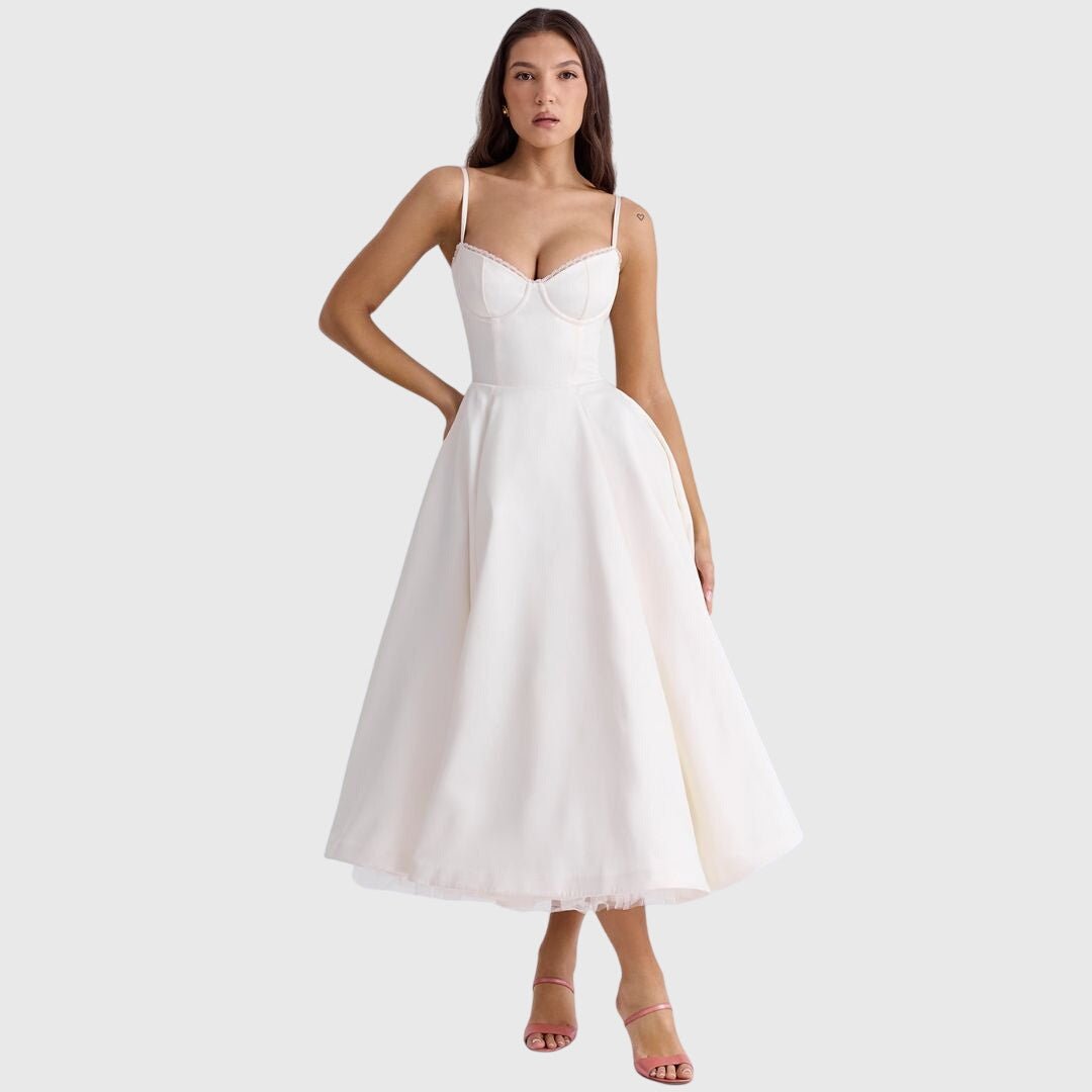 Women's Party Corset Midi Dress - White