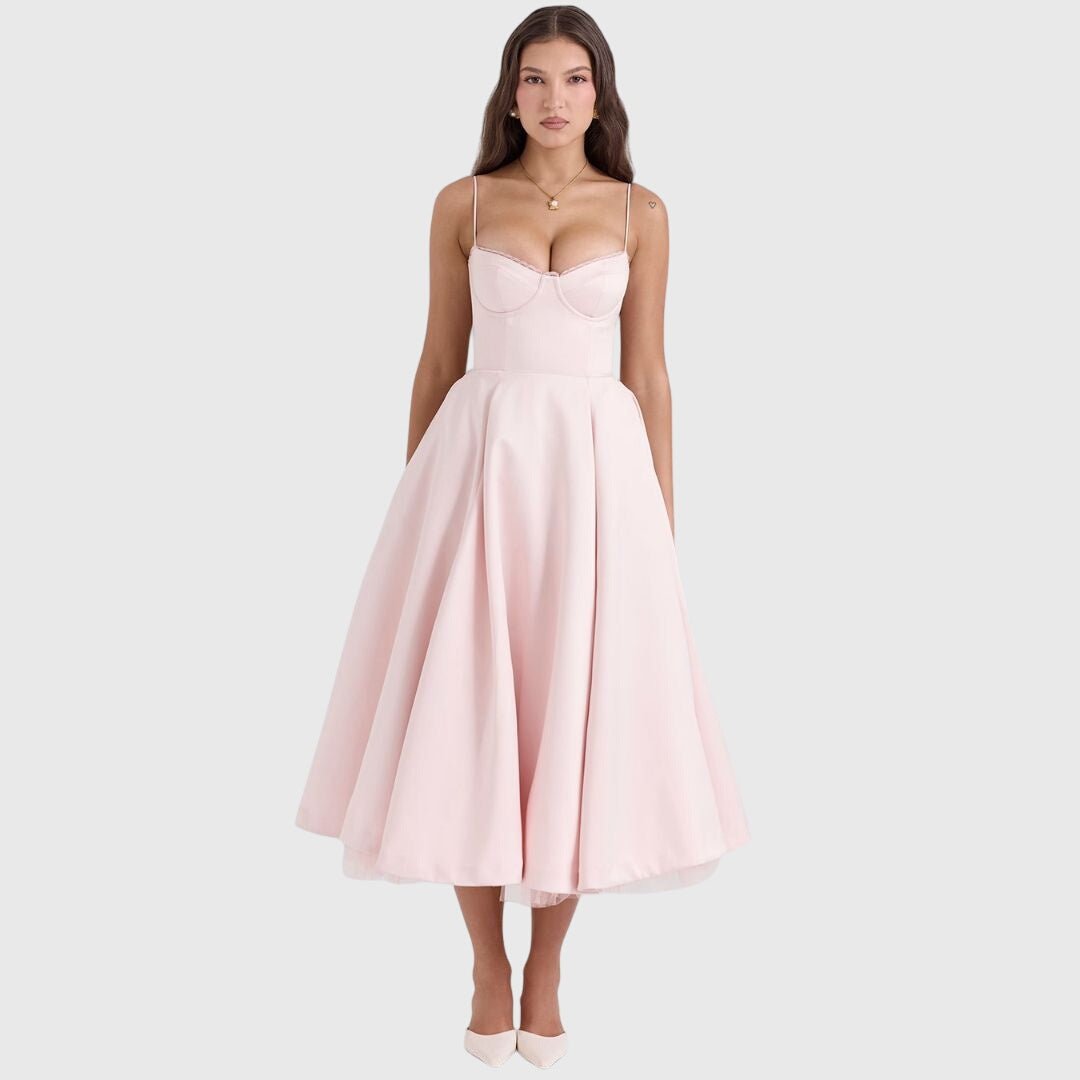 Women's Party Corset Midi Dress - Pink