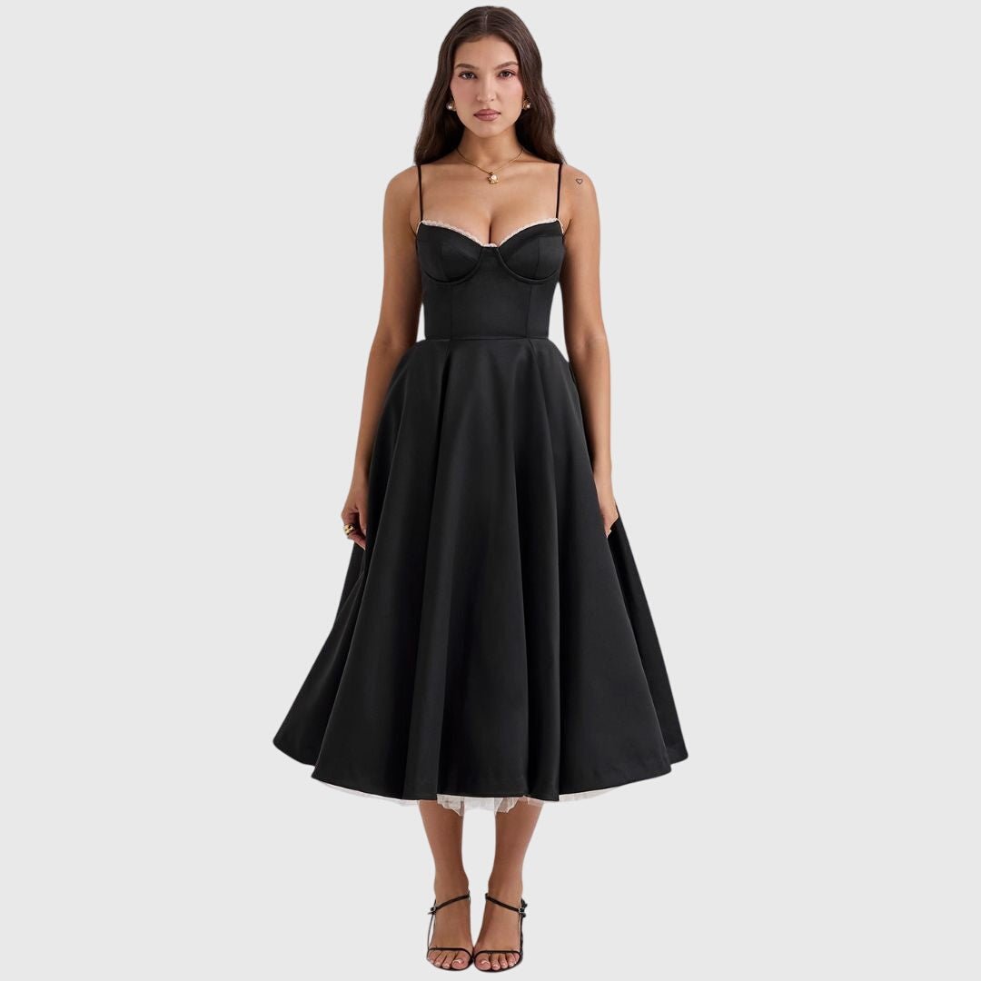 Women's Party Corset Midi Dress - Black