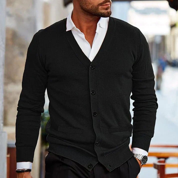 Men's Slim Knit V-Neck Cardigan - Black