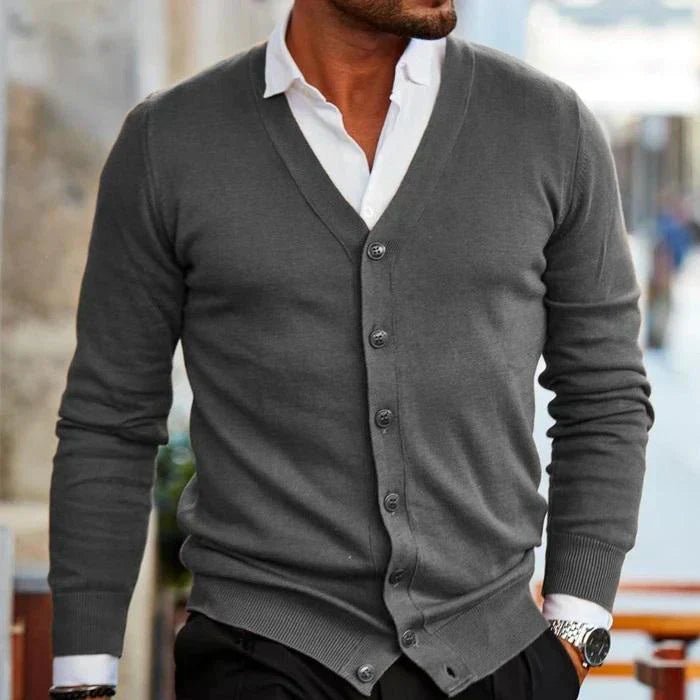 Men's Slim Knit V-Neck Cardigan - Grey