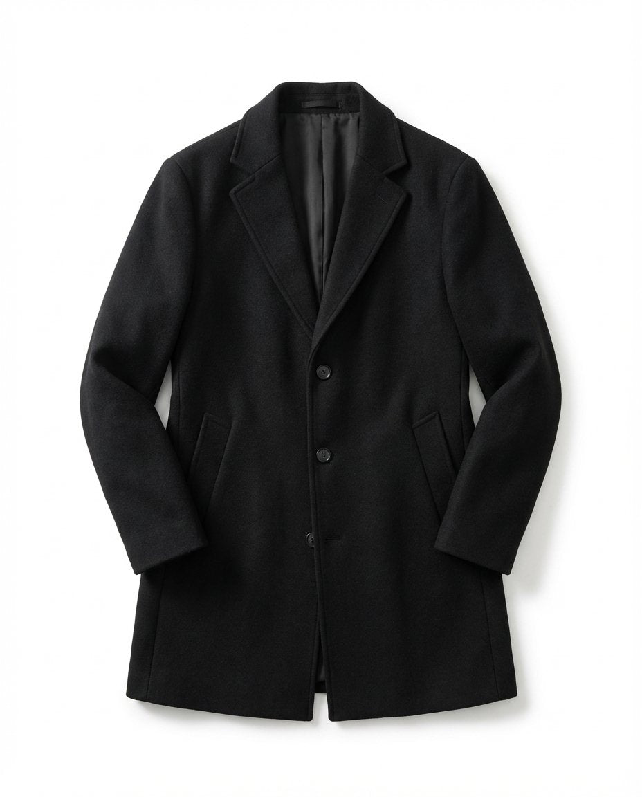 Men's Tailored Wool Blend Overcoat - Black