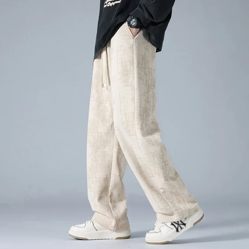 Men's Wide-Leg Corduroy Trousers - Beige