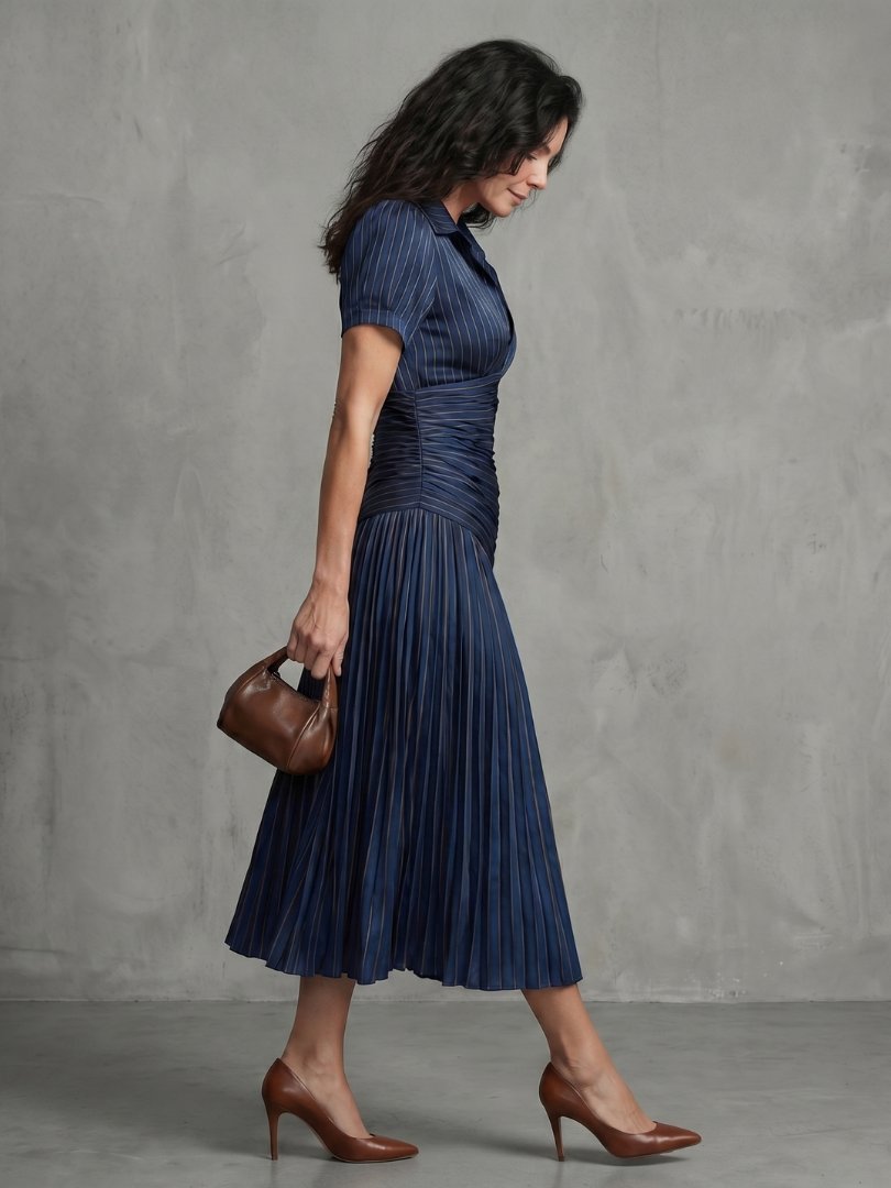 Women's Striped Satin Midi Dress