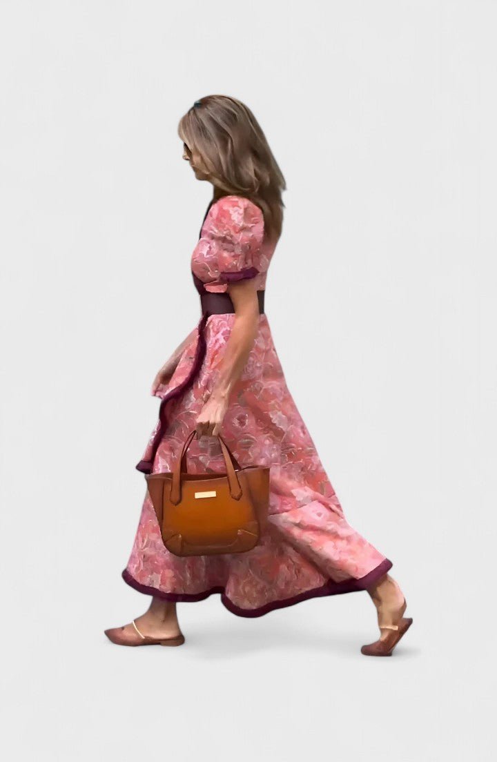 Women's Floral Midi Party Dress - Pink