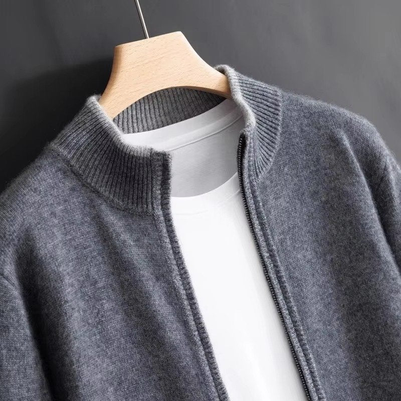 Men's Zip-Up Wool Cardigan - Gray
