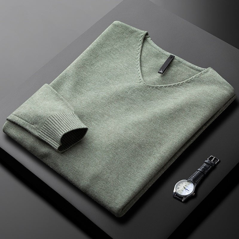 Men's V-Neck Wool Jumper - Green