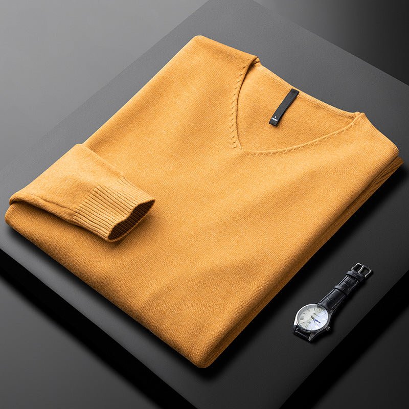 Men's V-Neck Wool Jumper - Yellow