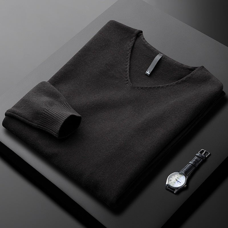 Men's V-Neck Wool Jumper - Black