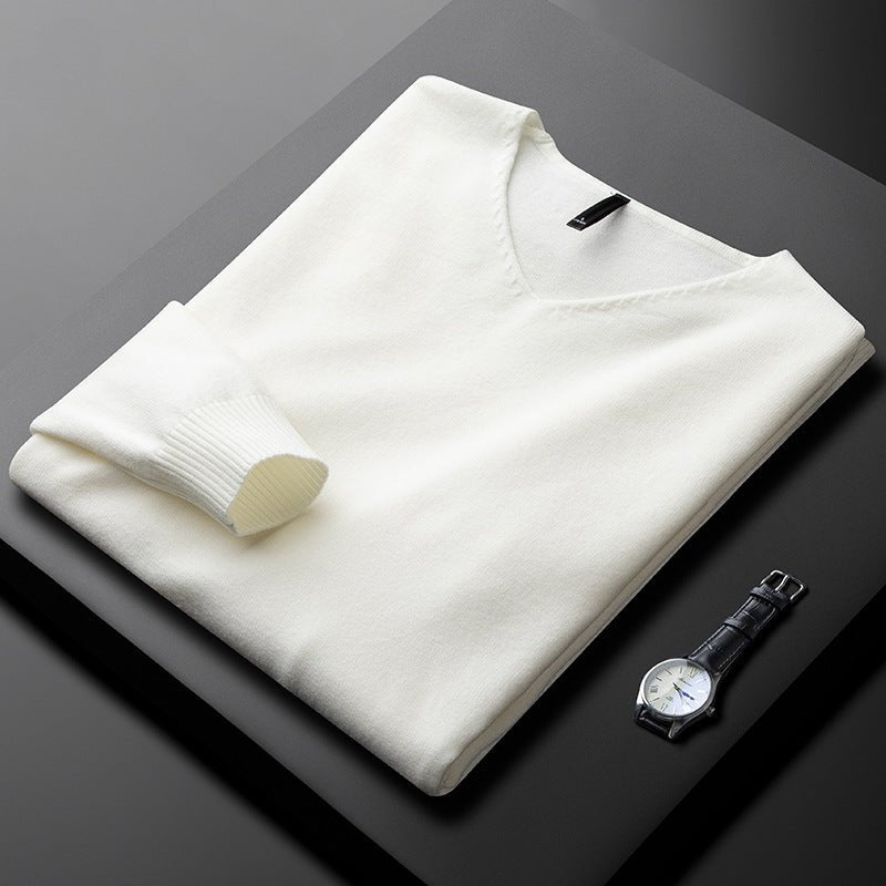 Men's V-Neck Wool Jumper - White