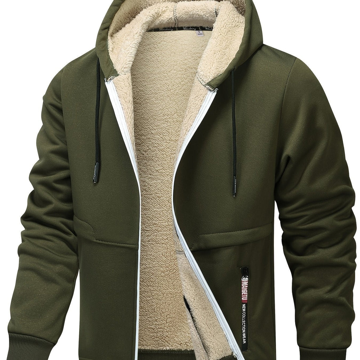 Men's Sherpa-Lined Zip Hoodie - Military Green