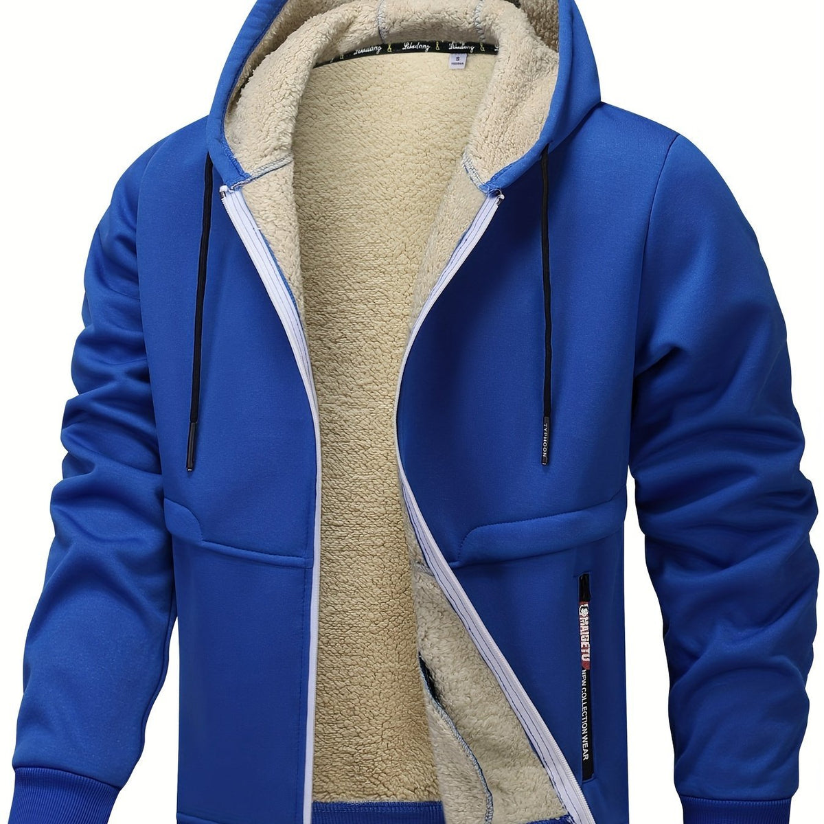 Men's Sherpa-Lined Zip Hoodie - Blue