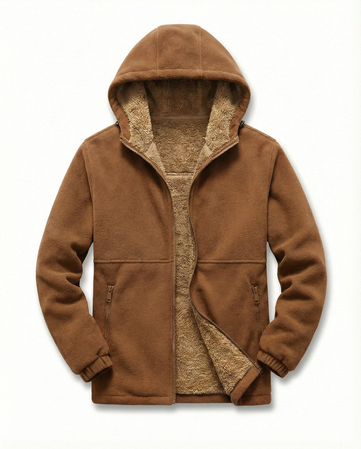 Men's Sherpa-Lined Hooded Fleece Jacket - Khaki