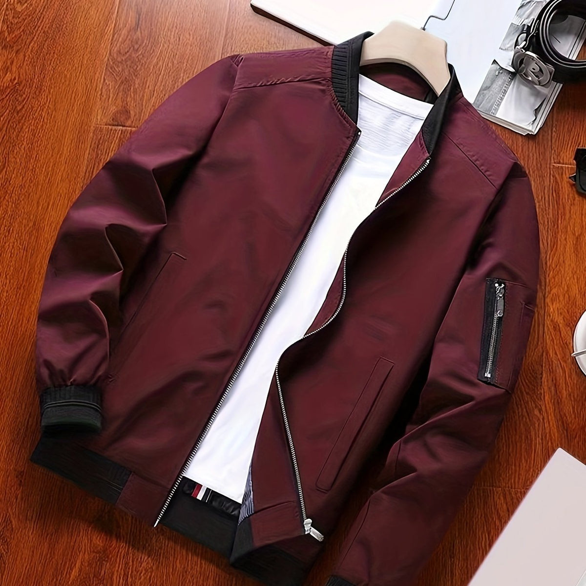 Men's Bomber Jacket - Burgundy