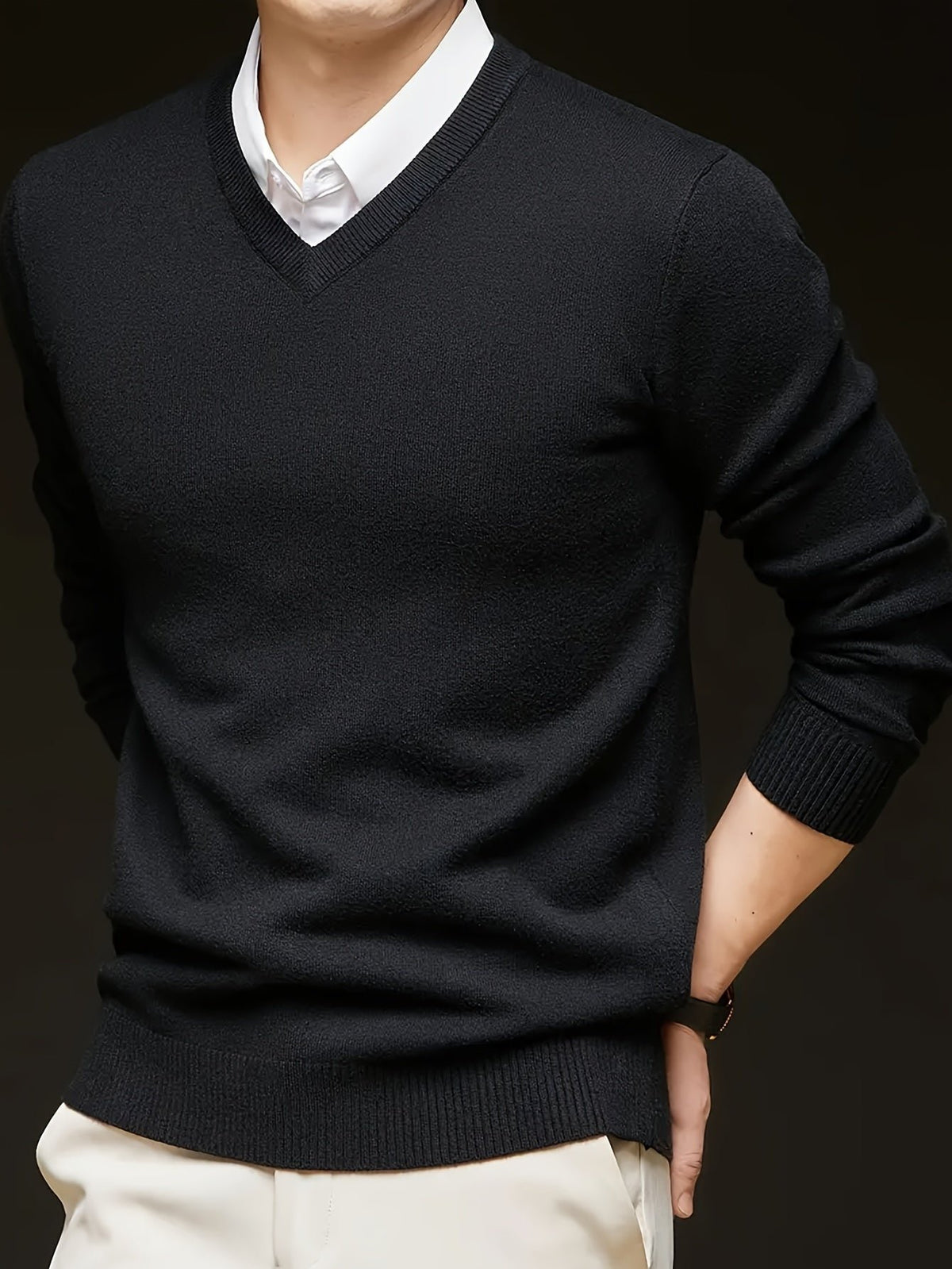 Men's Wool-Blend V-Neck Jumper