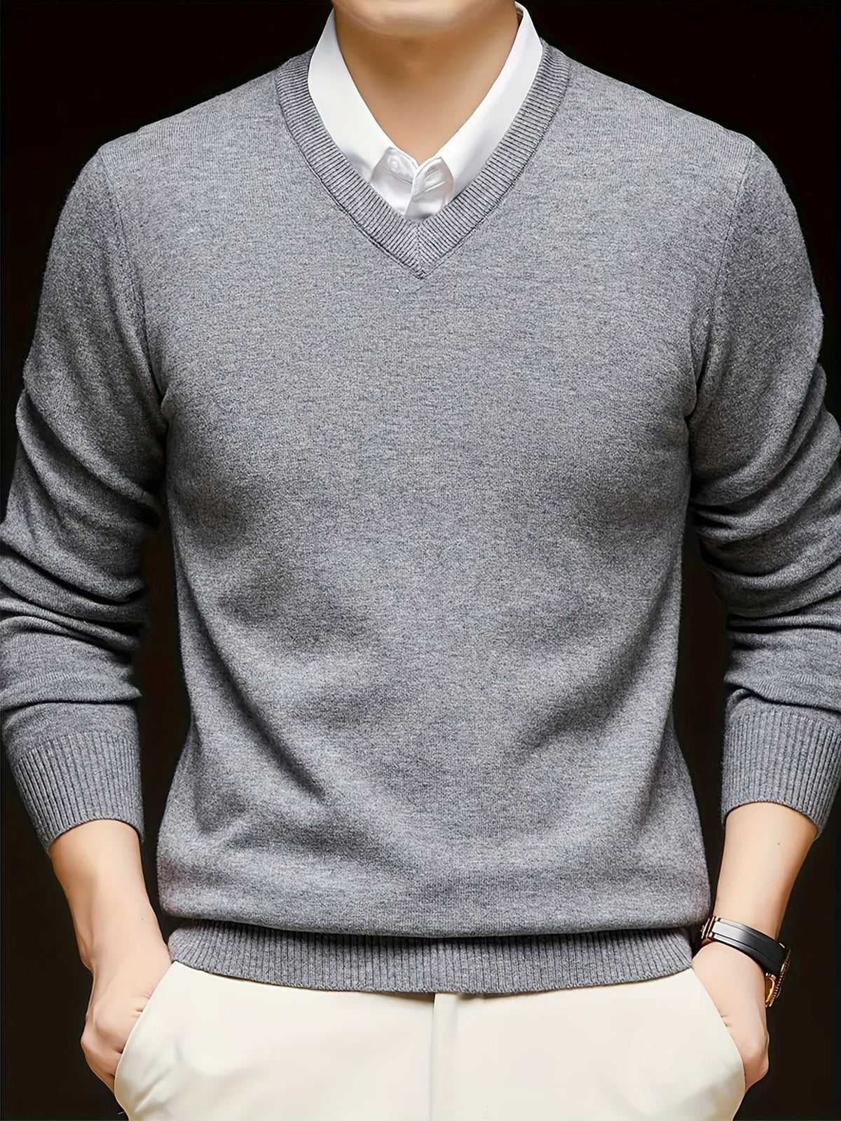 Men's Wool-Blend V-Neck Jumper