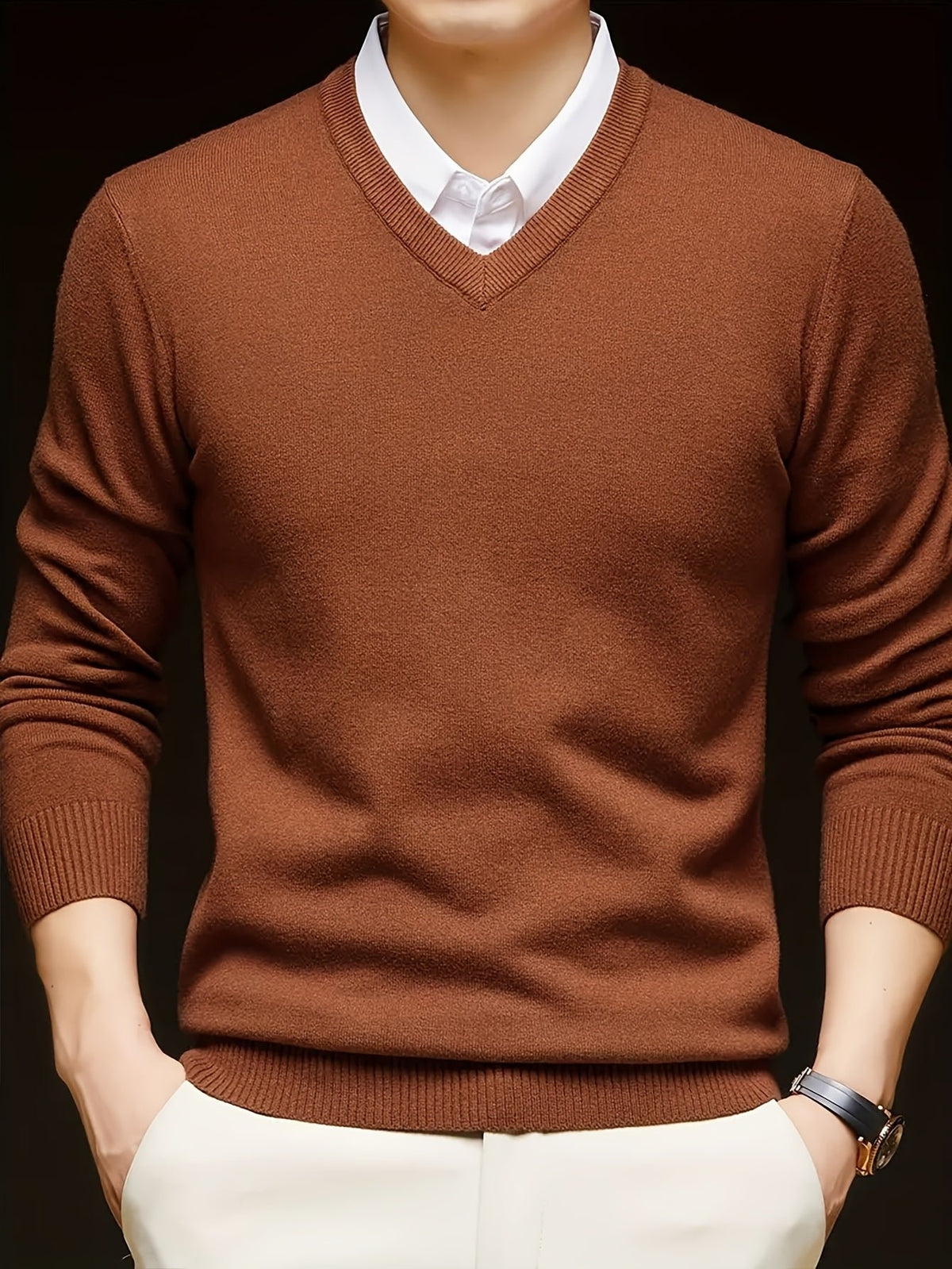 Men's Wool-Blend V-Neck Jumper