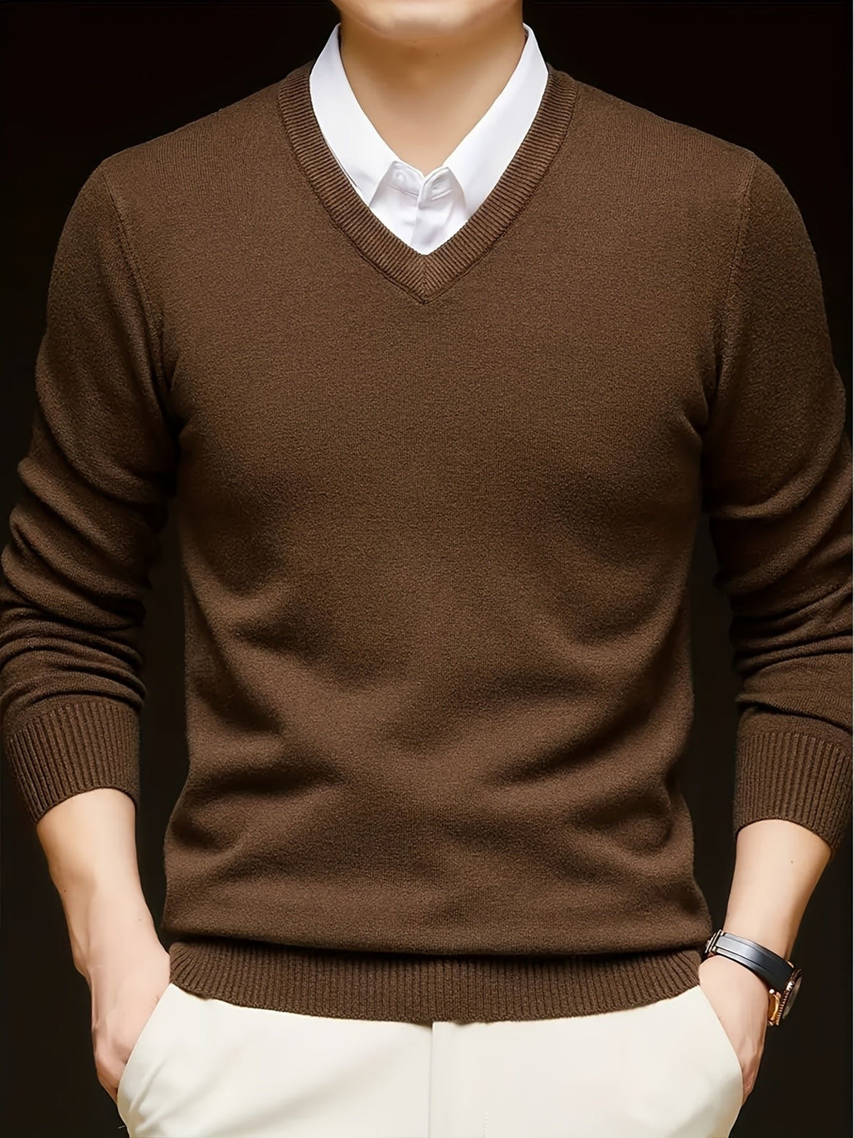 Men's Wool-Blend V-Neck Jumper