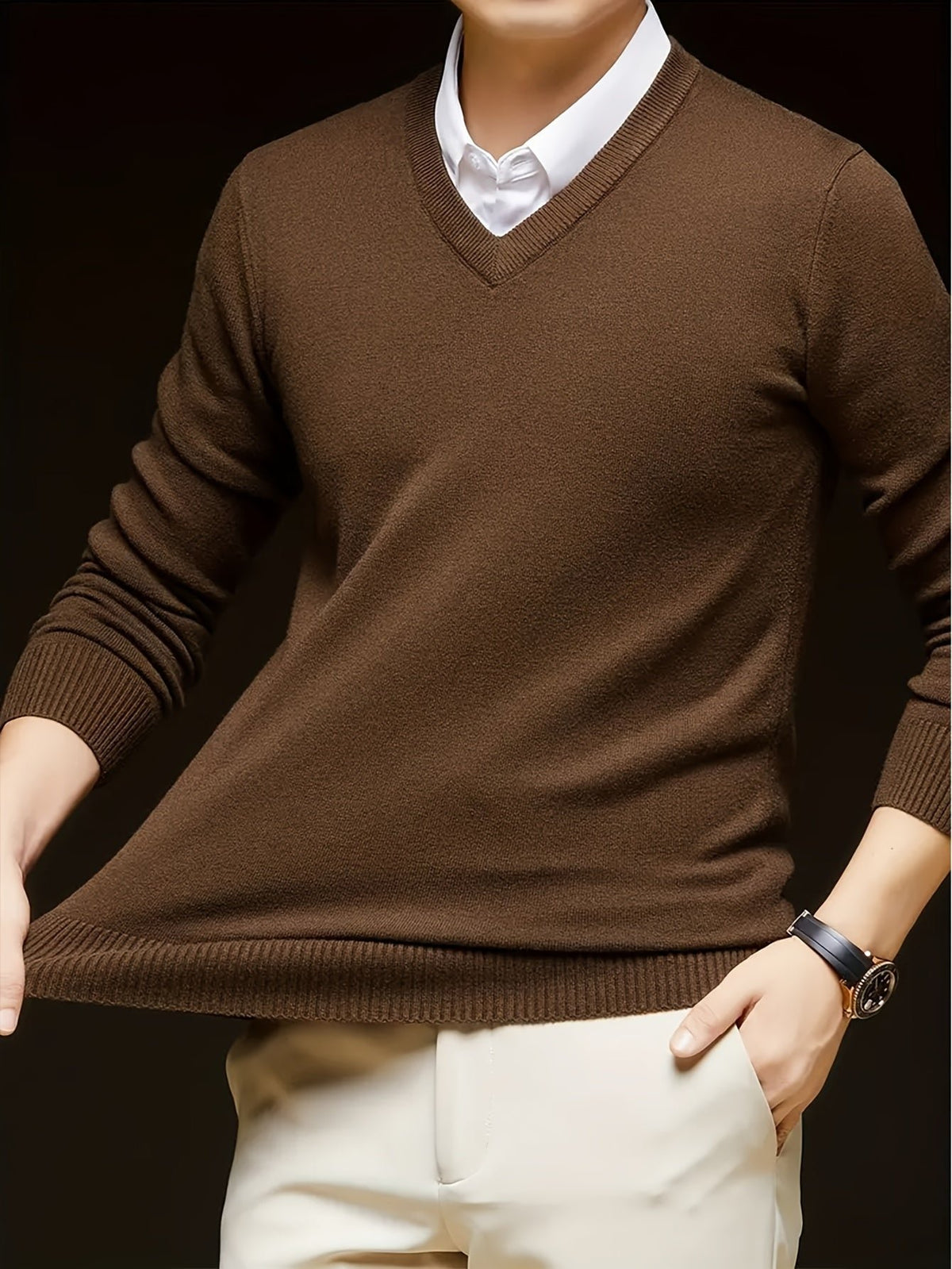 Men's Wool-Blend V-Neck Jumper