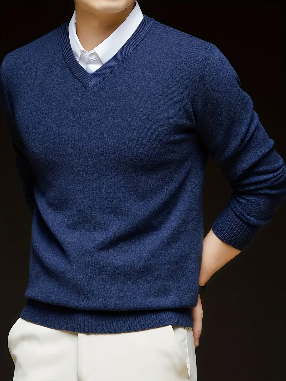 Men's Wool-Blend V-Neck Jumper