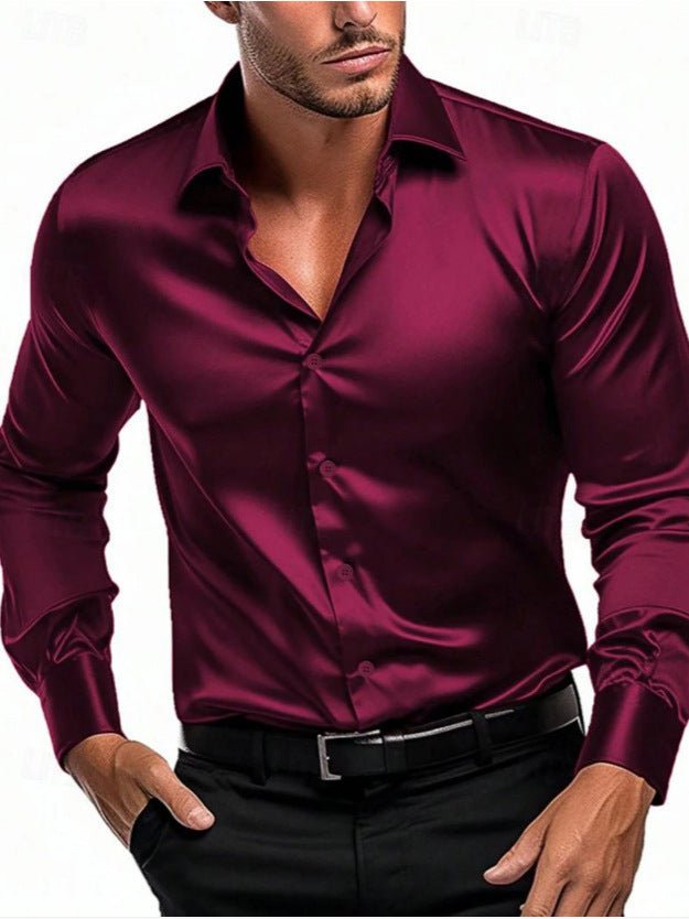 Men's Long Sleeve Slim Satin Dress Shirt