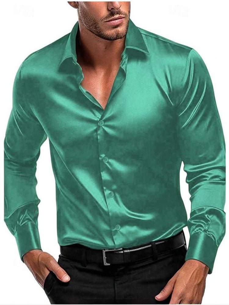 Men's Long Sleeve Slim Satin Dress Shirt - Mint green