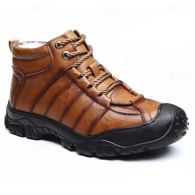 Men's Fur-Lined Leather Hiking Boots - Khaki