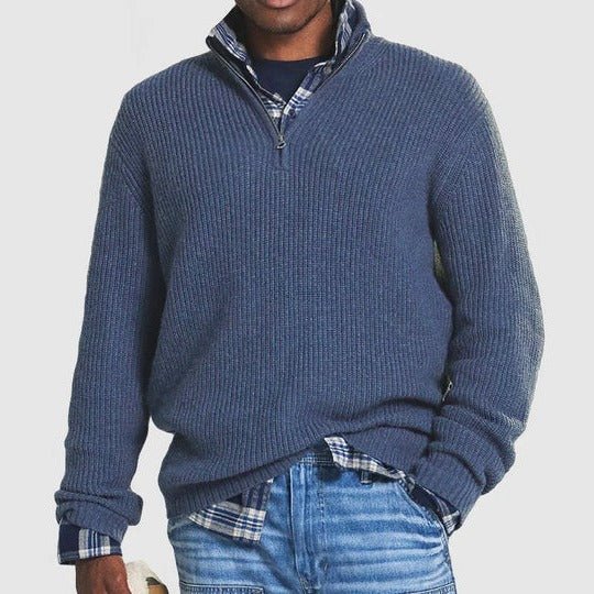 Men's Knit Quarter-Zip Jumper - Blue