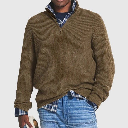 Men's Knit Quarter-Zip Jumper - Brown
