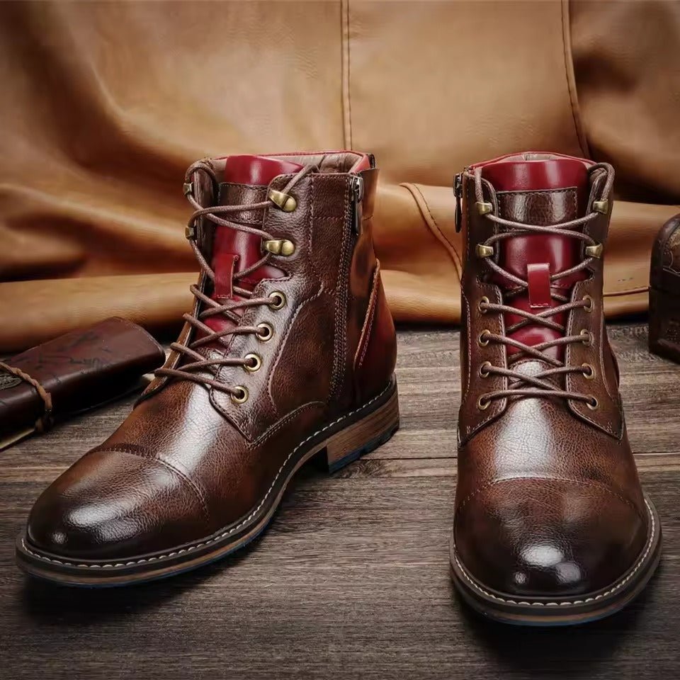 Men's Leather Lace-Up Ankle Boots - Brown