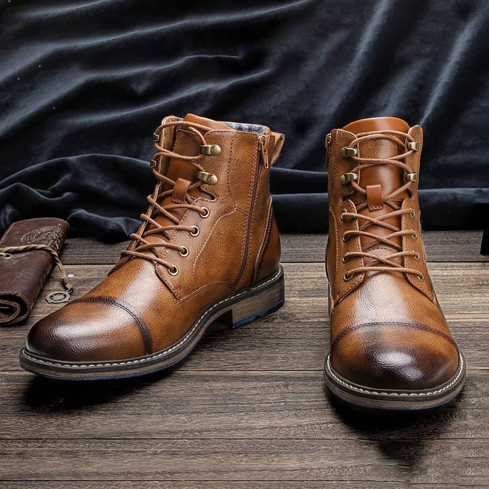 Men's Leather Lace-Up Ankle Boots - Light Brown