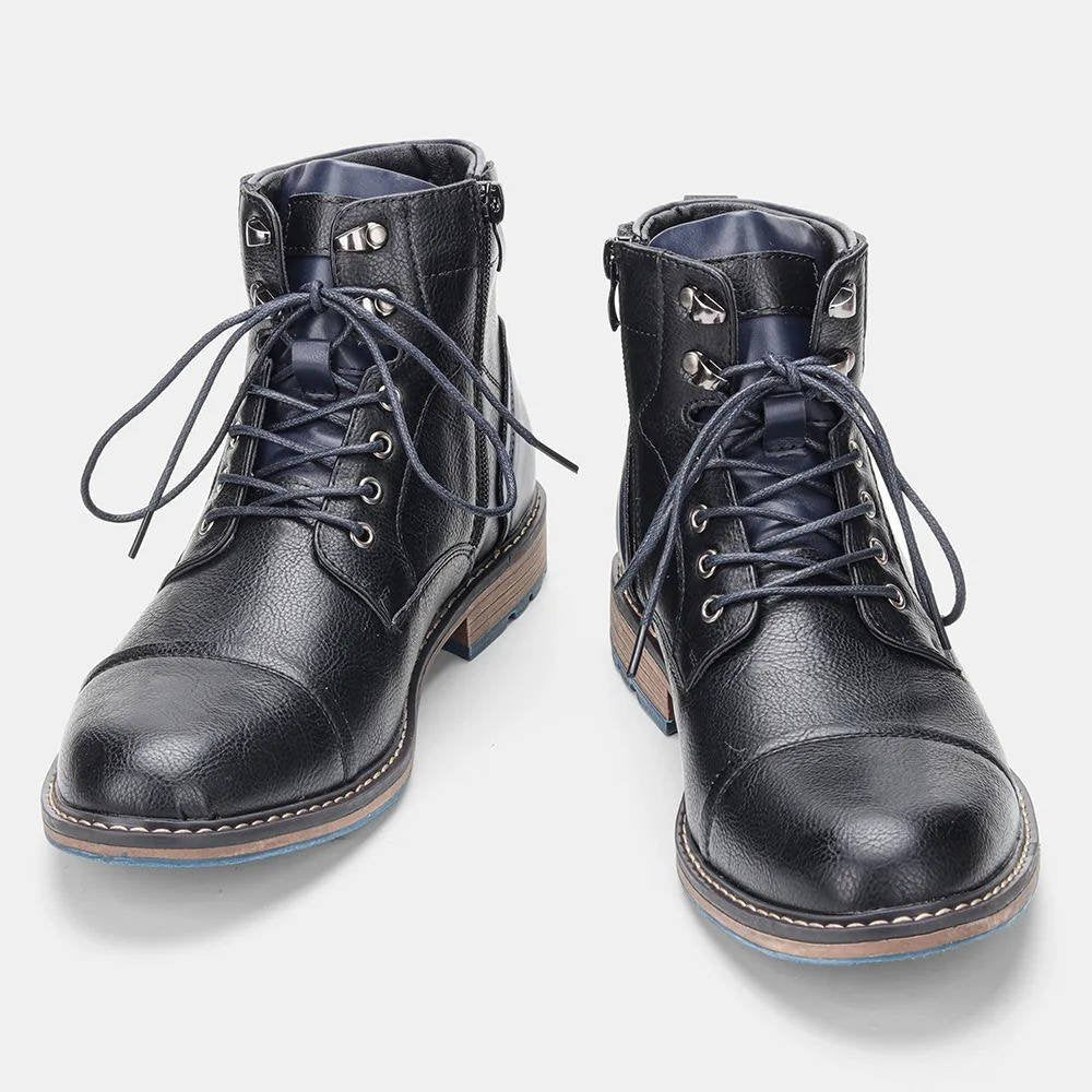 Men's Leather Lace-Up Ankle Boots - Black