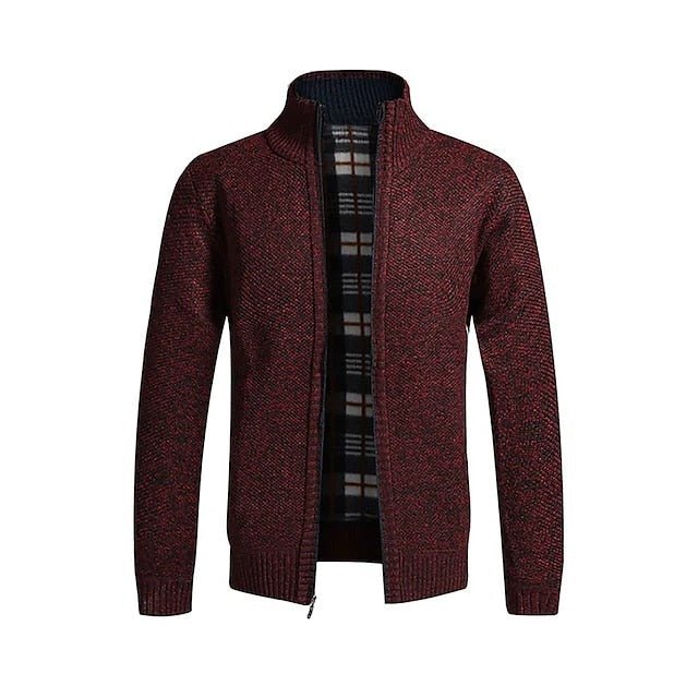 Men's Wool Zip Cardigan - Burgundy